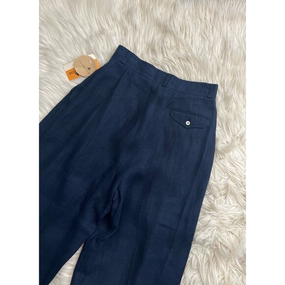 NWT Vtg Liz Claiborne LizSport Linen Navy Pants Womens 8 Pleated Tapered Cuffed - Picture 11 of 11